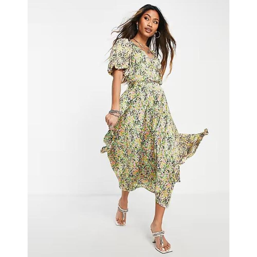 TOPSHOP Women’s Mix And Match Floral Print Midi Wrap Dress Size 6 In Multi